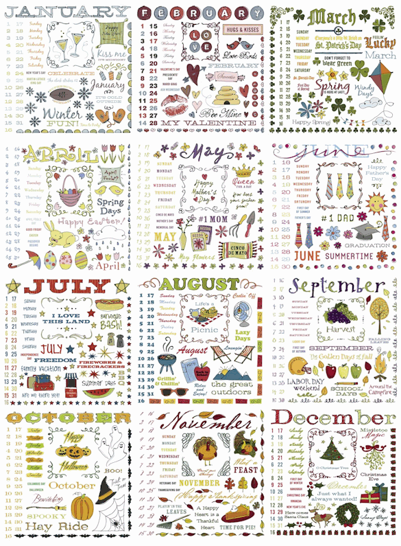 Calendar Rub Ons